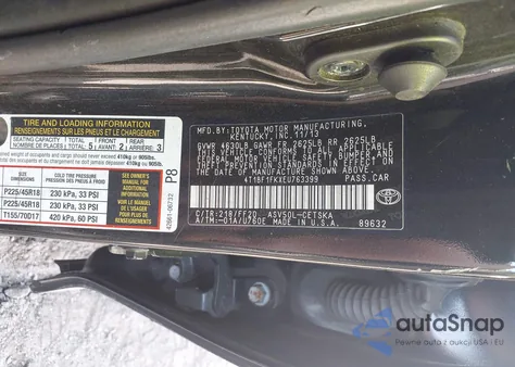 2014 Toyota Camry Se Sport из США, поврежденный, VIN 4T1BF1FKXEU763399